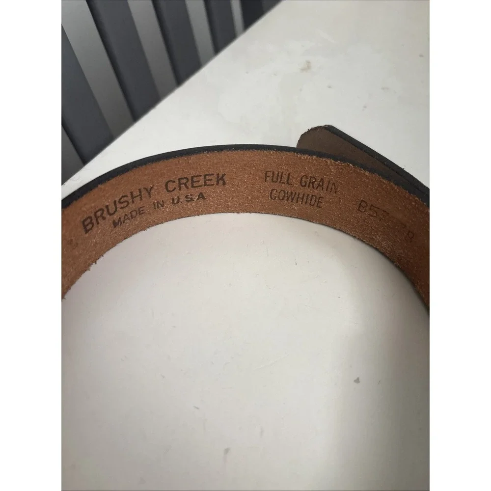 Child Brushy Creek Black Leather Belt & Buckle Brass Color Size 20